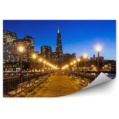 Fototapeta na stenu Mrakodrapy Trajektový Most Lavičky Lampy Oceán Obloha