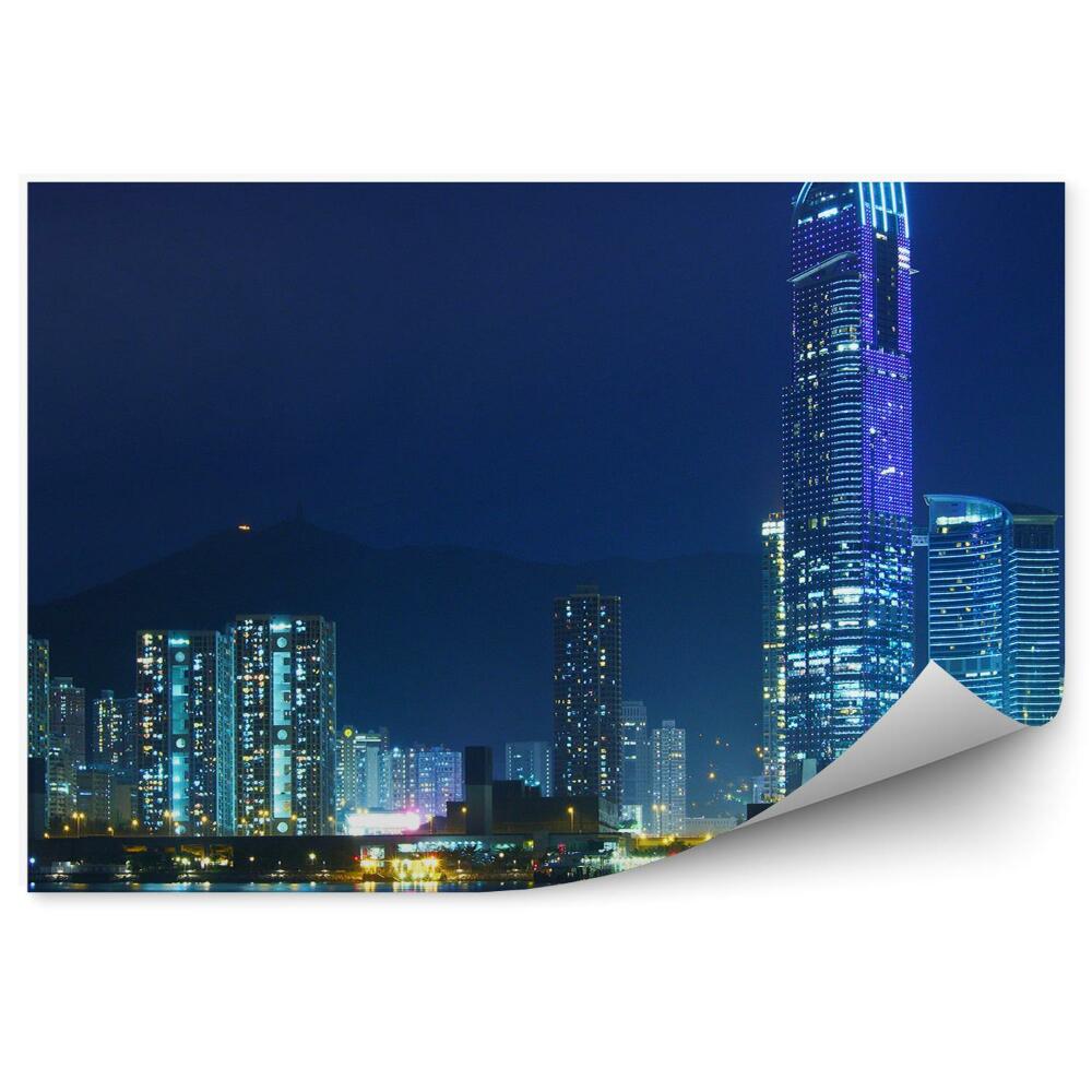 Fototapeta na stenu Hongkong mrakodrapy obloha svetlá oceán noc