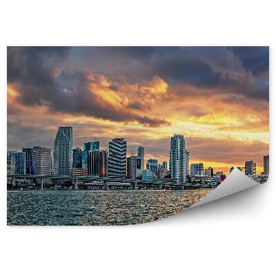 Fototapeta Mrakodrapy Mesto Oceán Obloha Mraky Západ Slnka