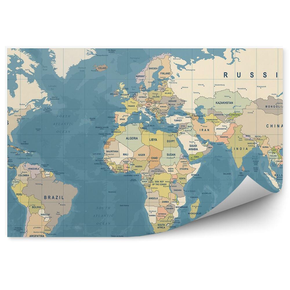 Fototapeta Ročníková mapa sveta názvy krajín kontinentov