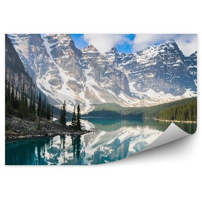 Fototapeta Kanada Hory Sneh Zima Stromy Ihličnaté Skaly Hora Jazero Obloha Mraky