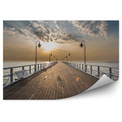 Fototapeta Východ Slnka Mólo Baltické More Gdynia Orly Lavičky Obloha Mraky