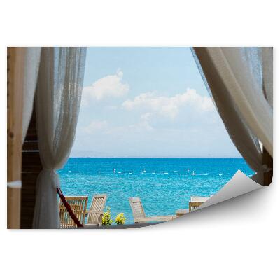 Fototapeta na stenu Záclony okno výhľad na more línia horizontu