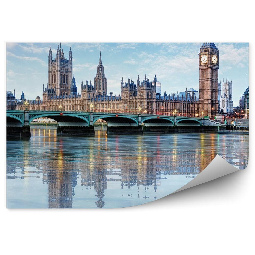 Fototapeta Westminsterský palác most Big Ben tamiza Londýn obloha mraky