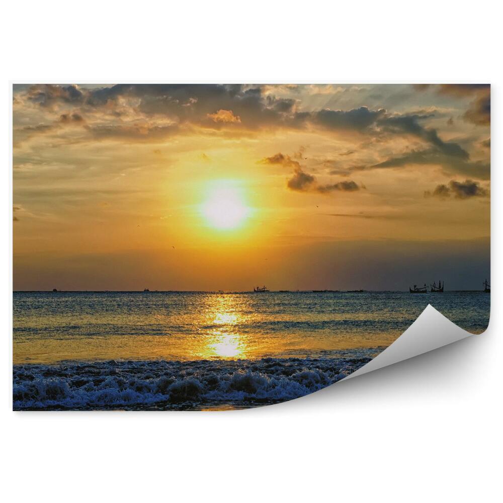 Fototapeta Horizont Lode Západ Slnka Obloha Mraky Oceán More Polená