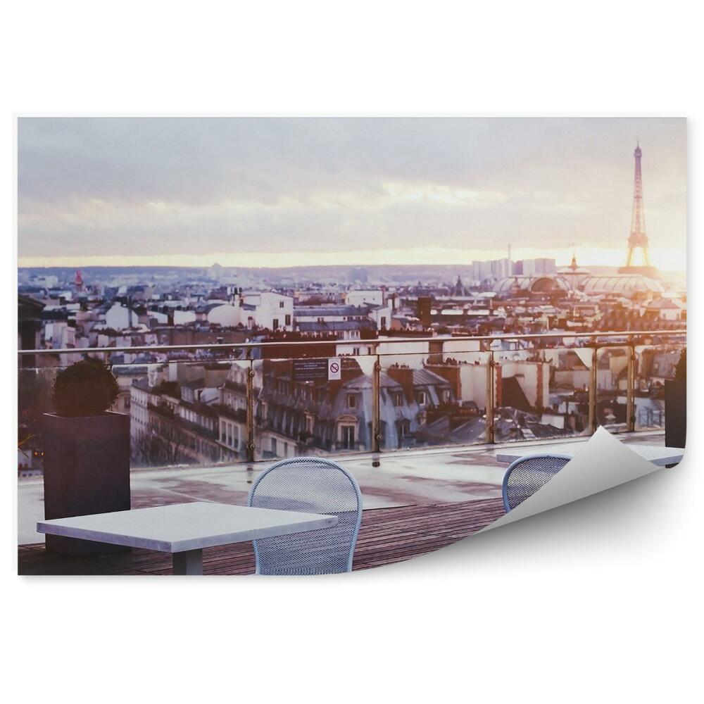 Fototapeta na stenu Slnečný Výhľad Reštaurácia Terasa Paríž Eiffelova Veža Budovy Obloha Mraky