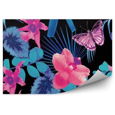 Fototapeta Orchidey, motýle a palmové listy