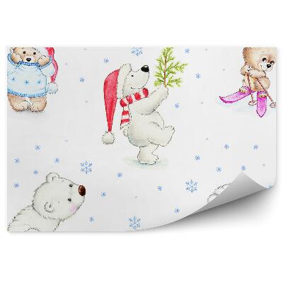 Fototapeta na stenu Medvedík zima lyžovanie vianočný stromček