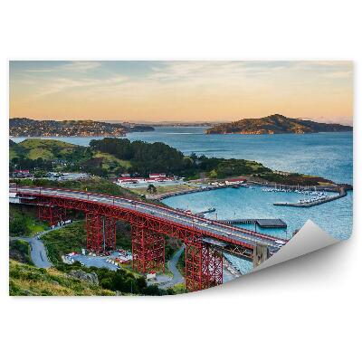 Fototapeta Prístavný most hory rastliny západ slnka autá