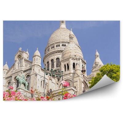 Fototapeta Katedrála Sacre Coeur kvety stromy nebo Paríž Francúzsko