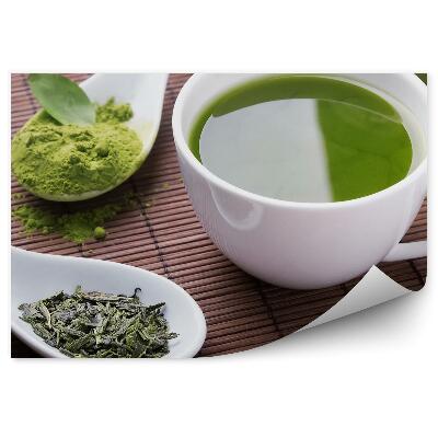 Fototapeta na stenu Zelený čaj prášok sušené listy šálka