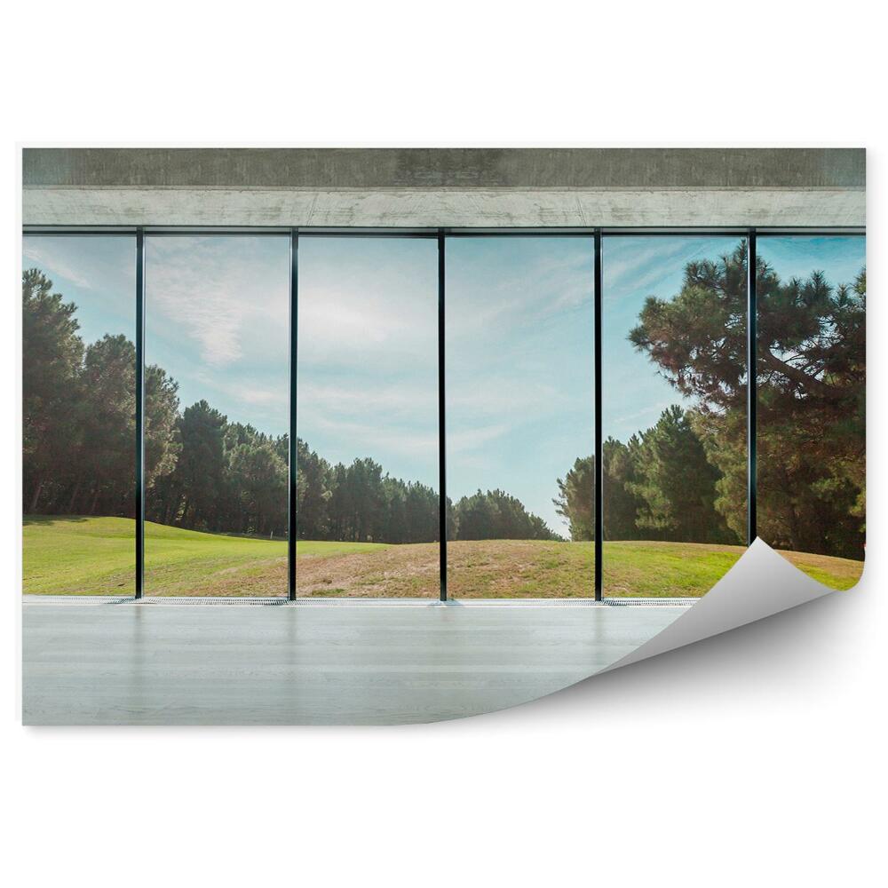 Fototapeta na stenu Moderný interiér betón les trávy mraky