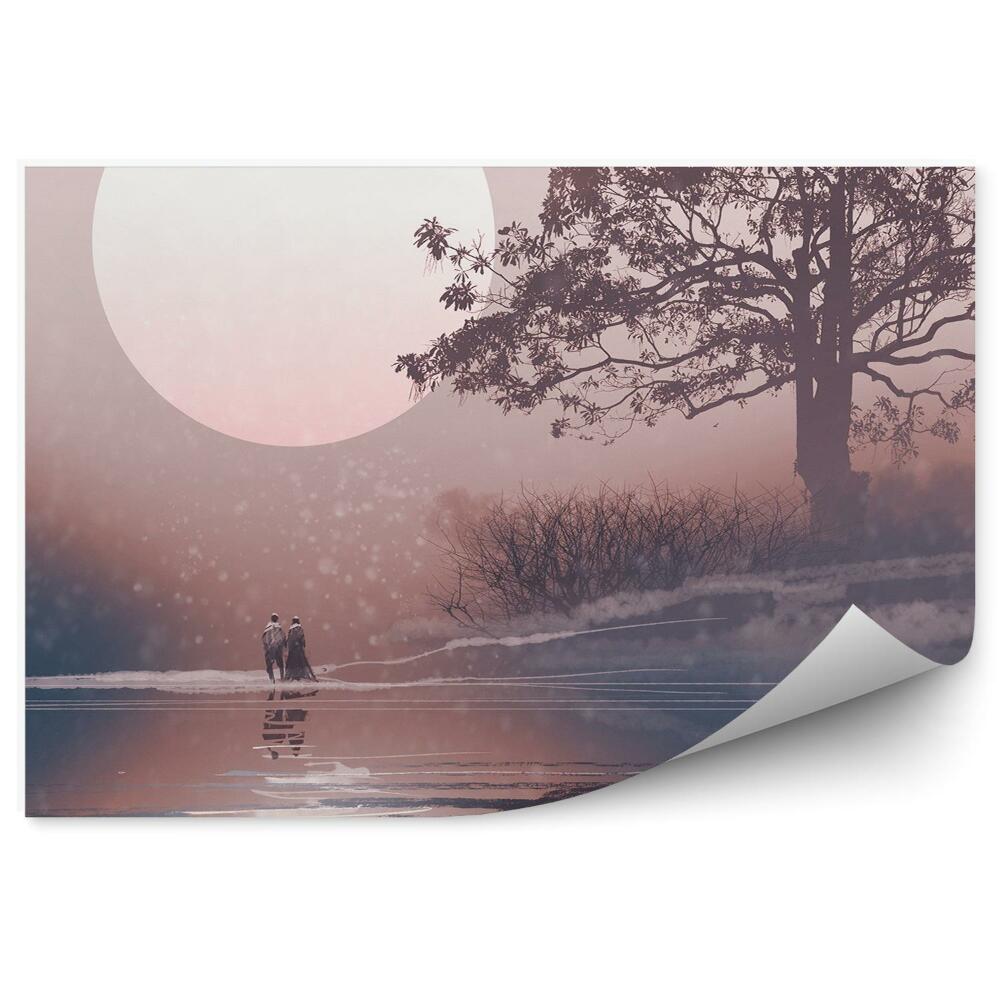 Fototapeta Láska Pár Zimná Krajina Strom Obrovský Mesiac