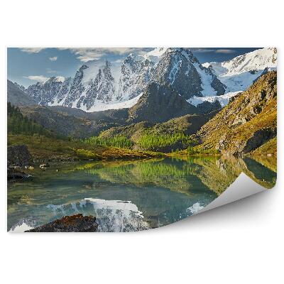 Fototapeta Vrcholky Hôr Jazero Stromy Skaly Príroda Obloha Mraky Sneh Zima Altaj