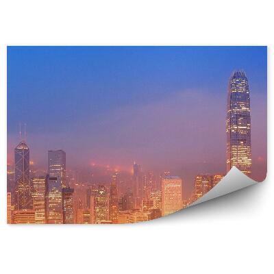 Fototapeta Hongkong mrakodrapy svetlá noc oceán jachty