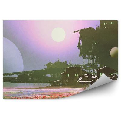 Fototapeta Továrne priemysel polia kvety mesiac sci-fi