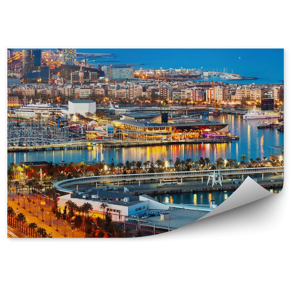 Fototapeta na stenu Port Vell Barcelona Španielsko lode budovy noc
