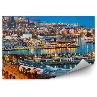 Fototapeta na stenu Port Vell Barcelona Španielsko lode budovy noc