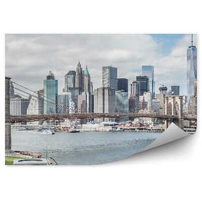 Fototapeta na stenu Brooklynský most mrakodrapy obloha mraky rieka ľudia New York