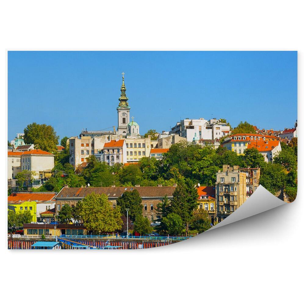 Fototapeta Belehrad rieka sava mesto panoráma budovy jachty rieka obloha kostol