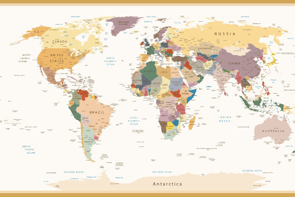 Fototapeta Podrobná politická mapa sveta vintage farby