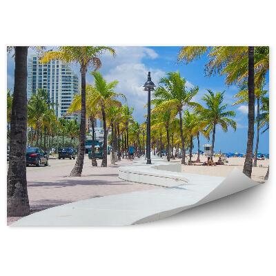 Fototapeta na stenu Palmy Mrakodrap Autá Ľudia Pláž Mrak