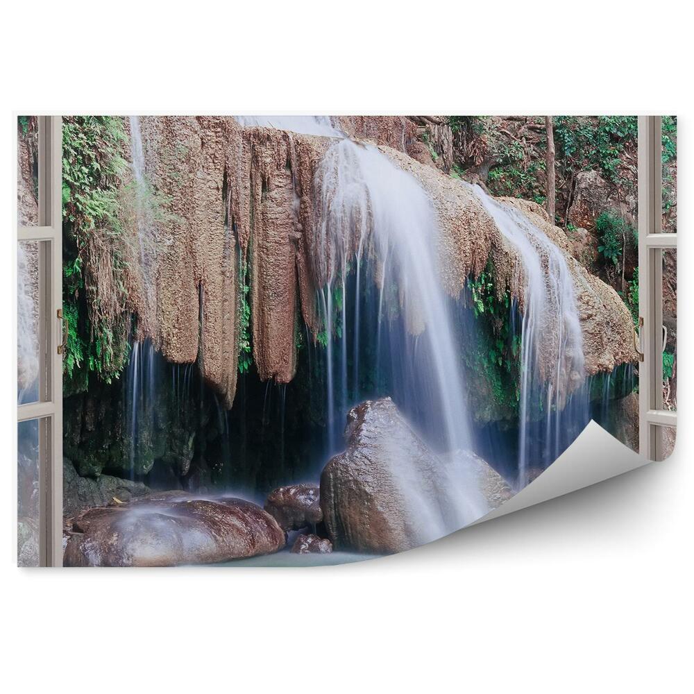 Fototapeta Pohľad z okna na džungľu a vodopád erewan falls