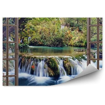 Fototapeta na stenu Pohľad z okna na les a potok