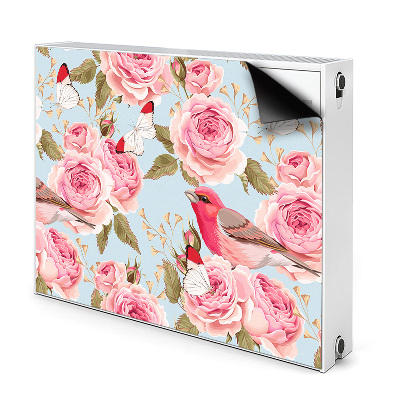 Dekoračný magnetický kryt na radiátor Ružové ruže, vtáky a motýle