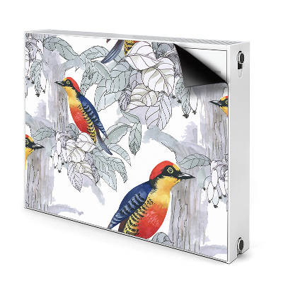 Dekoračný magnet na radiátor Farebné vtáky a listy na konároch