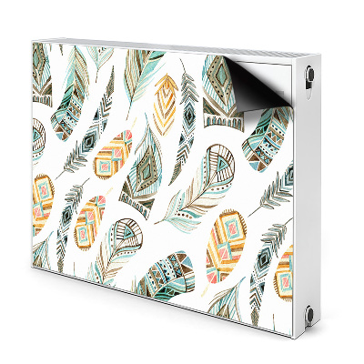 Dekoračný magnetický kryt na radiátor Kreslené pierka s aztéckymi vzormi