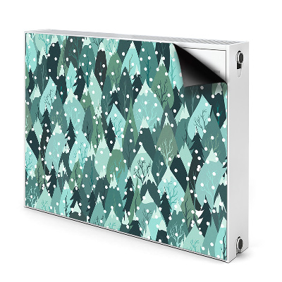 Dekoračný magnet na radiátor Zasnežené hory a lesné stromy