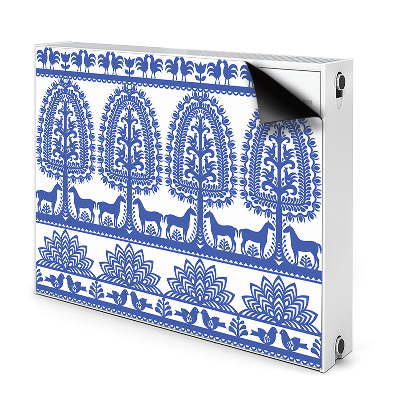 Dekoračný magnet na radiátor Modrý folklórny motív s prírodou