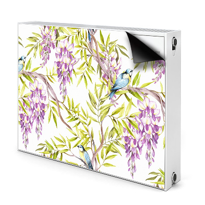 Dekoračný magnetický kryt na radiátor Fialová vistéria a modré vtáky