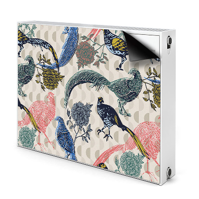 Dekoračný magnetický kryt na radiátor Farebné vtáky a kvety na béžovej