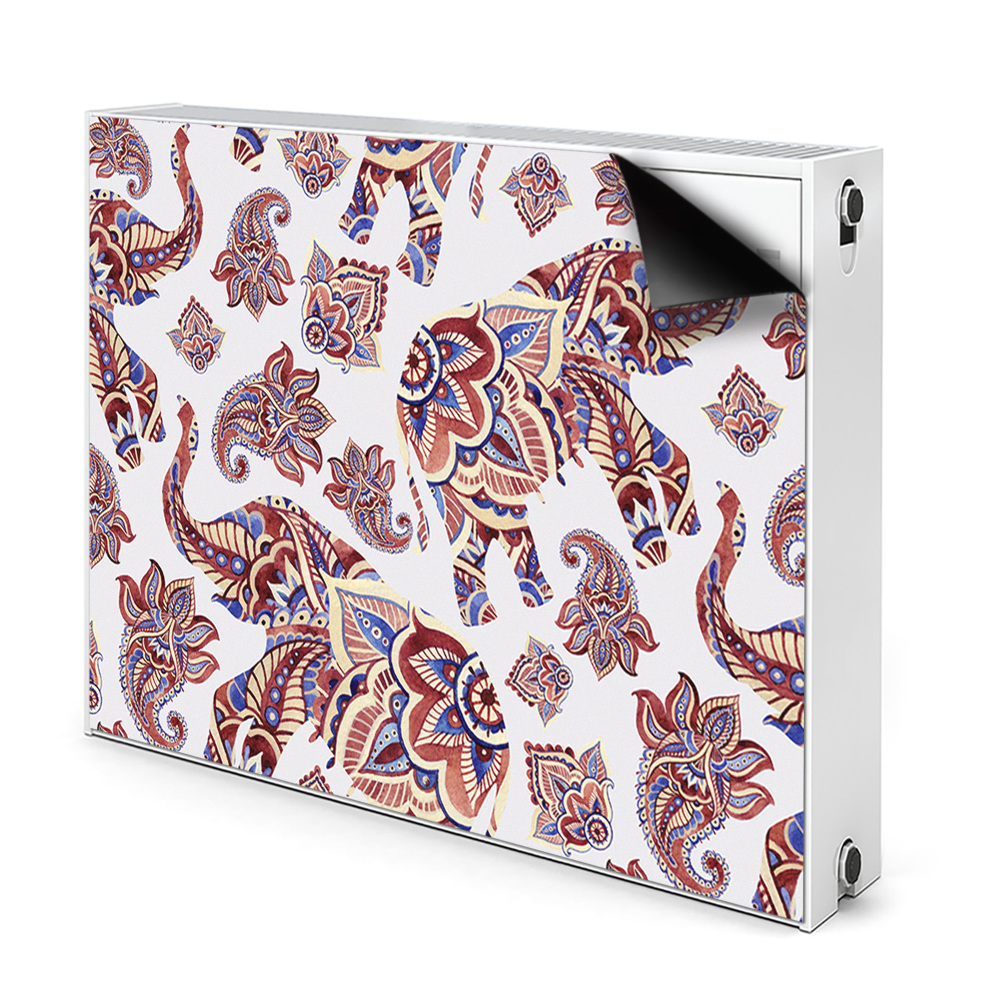 Dekoračný magnetický kryt na radiátor Sloni s paisley ornamentami