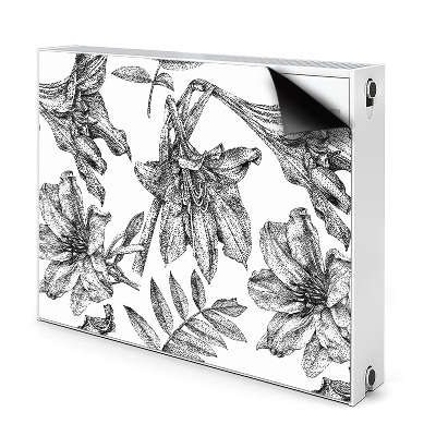 Dekoračný magnet na radiátor Čiernobiele kvetinové ilustrácie s listami