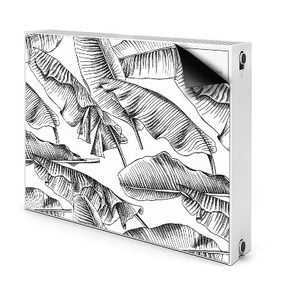 Dekoračný magnetický kryt na radiátor Banánové listy čiernobiele kresby