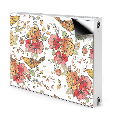 Dekoračný magnetický kryt na radiátor Kvetinový vzor s vtákmi a lístím