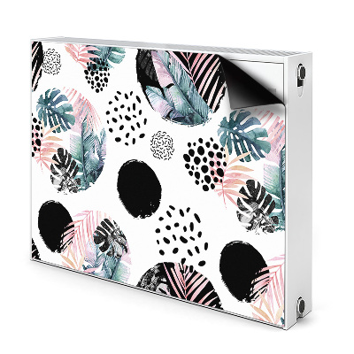 Dekoračný magnetický kryt na radiátor Tropické listy a čierne kruhy