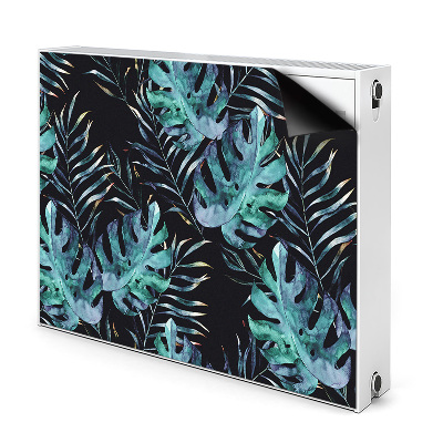 Dekoračný magnetický kryt na radiátor Tropické listy na čiernom pozadí