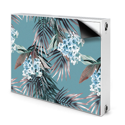 Dekoračný magnetický kryt na radiátor Tropické listy a modré kvety