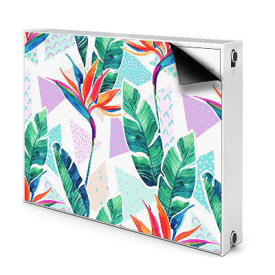 Dekoračný magnetický kryt na radiátor Tropické listy a kvety s geometrickými tvarmi