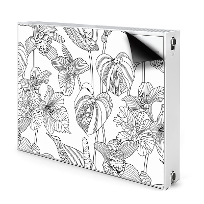 Dekoračný magnetický kryt na radiátor Čiernobiele tropické kvety a listy