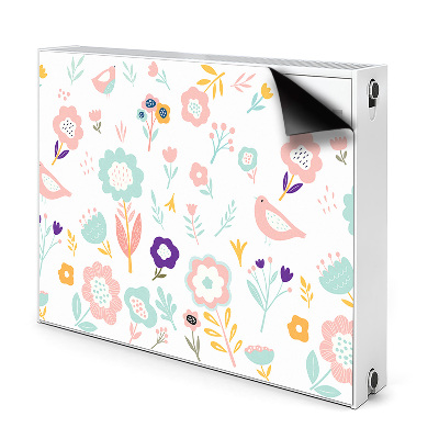 Dekoračný magnet na radiátor Pastelové kvety a vtáčiky