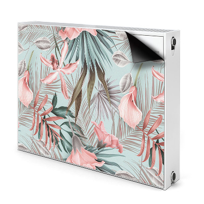 Dekoračný magnetický kryt na radiátor Tropické kvety a listy v pastelových farbách