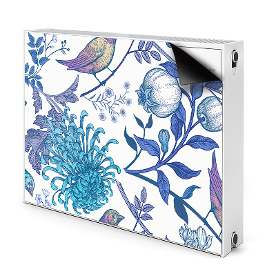 Dekoračný magnetický kryt na radiátor Kvetinový vzor s vtákmi a lístím