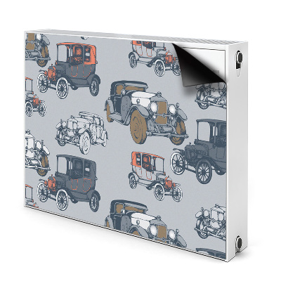 Dekoračný magnetický kryt na radiátor Staré retro automobily na šedom pozadí