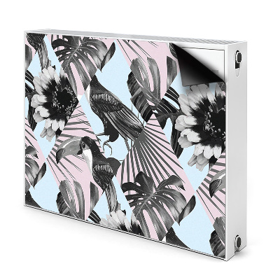 Dekoračný magnetický kryt na radiátor Tropický vzor s tukanmi a listami