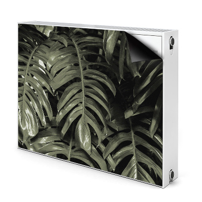 Dekoračný magnetický kryt na radiátor Tropické listy monstera na čiernom pozadí